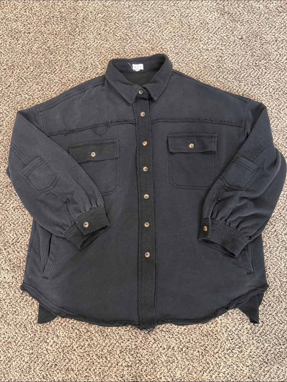 POL Black Button-Up Overshirt Jacket
